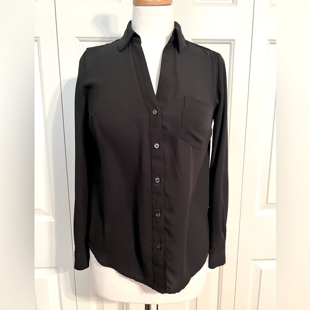Ann Taylor XSP black button down blouse